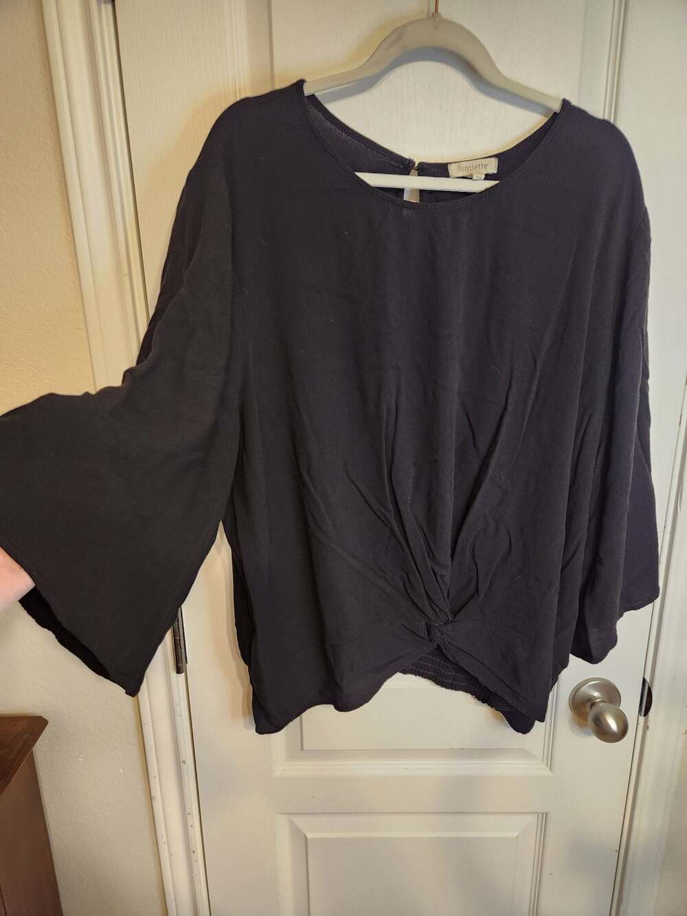 Loralette Women's Plus Size Black Twist Front 3/4 Sleeve Blouse, 4X